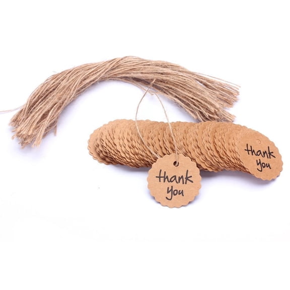 CCOCC 2026 New 100Pcs Wedding Party Favor Scalloped Round Kraft Paper Tag with String for Gift Labeling,Scrapbooking,Wedding Favors,Party Decorations(Brown)