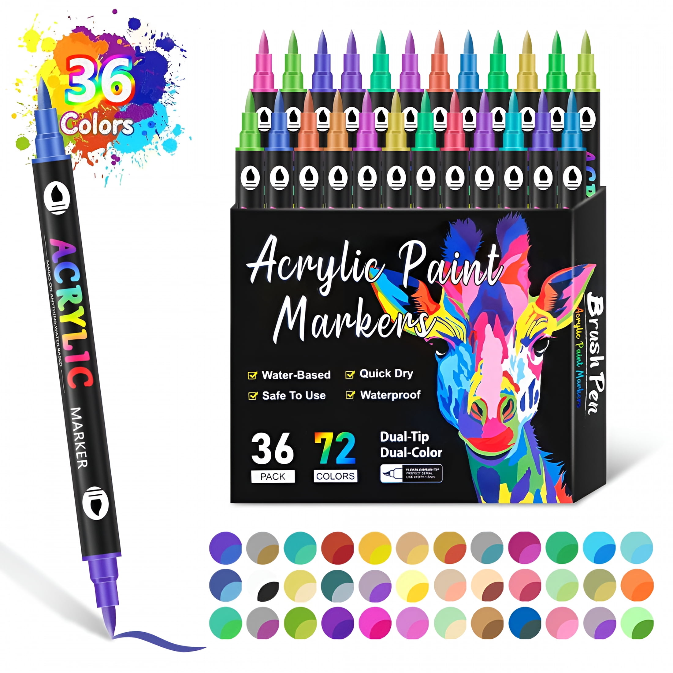 CCOCC 2026 New 12/24/36/48 Pcs Dual Tip Acrylic Paint Markers, Acrylic Paint Pens Extra Fine Tip Acrylic Paint Markers for Rock Painting, Ceramic, Stone, Wood, Canvas, Stone, Diy Crafts Card Making
