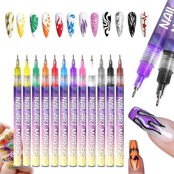 CCOCC 2026 New 12 Colors Nail Art Pens Set,3D Nail Polish Pens Quick Dry Graffiti Acrylic Paint Pens Kit,For Diy Nail Art Drawing Painting Tools