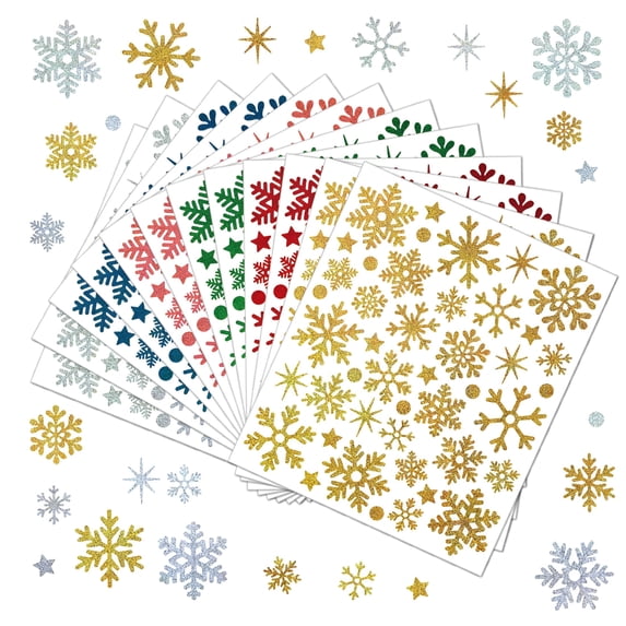 CCOCC 2026 New 12 Sheets Winter Glitter Stickers Silver Snowflake ...