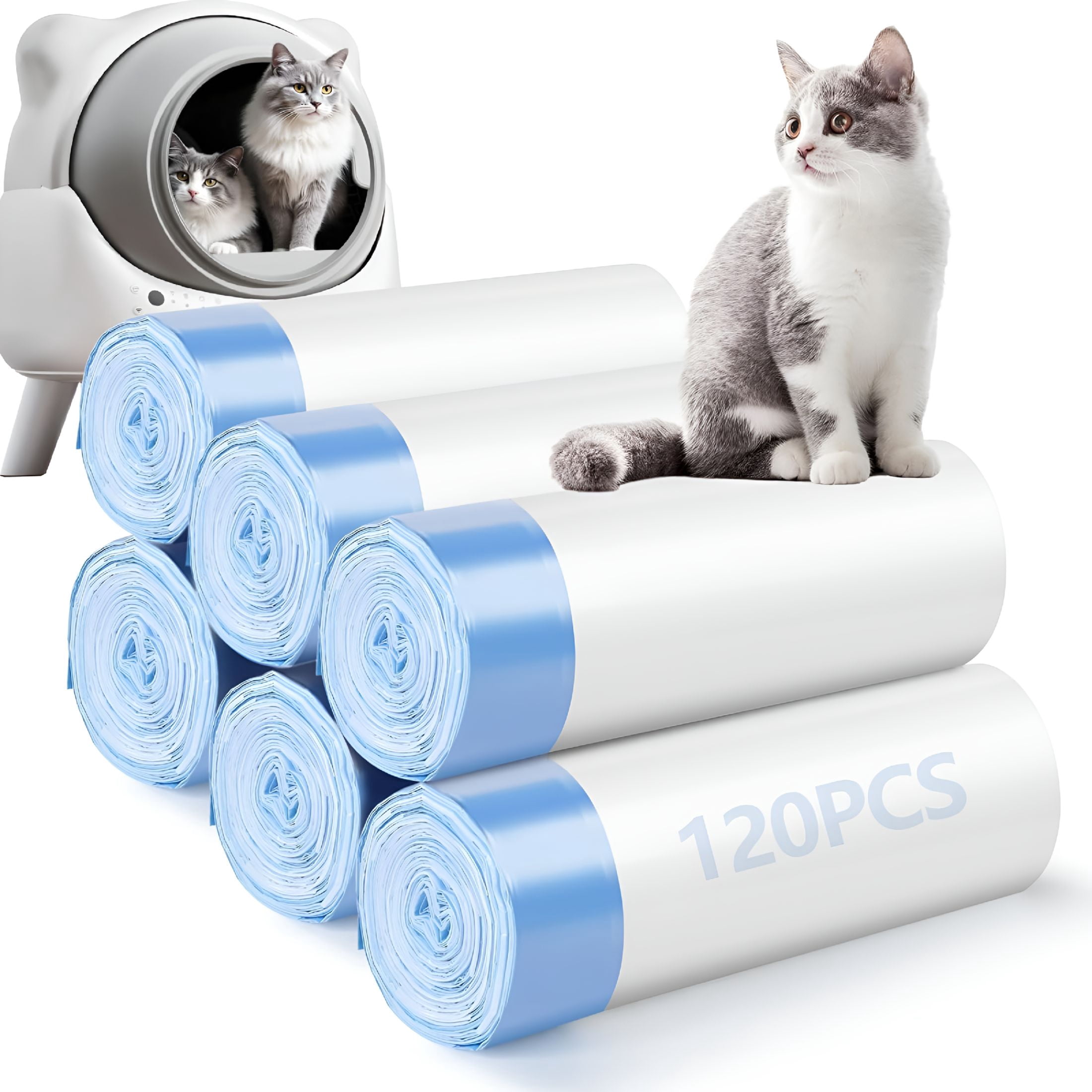 CCOCC 2026 New 120 Pack Cat Litter Bags,Self Cleaning Automatic Litter Box Liners,25.2 X 15.7 Inch (10-12 Gallons),For Easy Litter Disposal,Automatic Litter Boxes,Pet Care,Home Use.