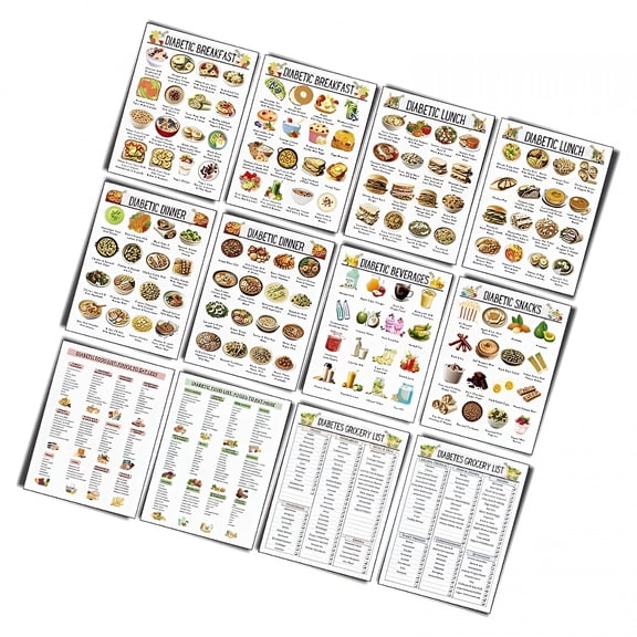 CCOCC 2026 New 12Pcs Diabetes Food Chart & Meal Planner for Diabetics 8X10Inch Grocery Foods List Diabetics Food Planner Grocery Lists for Home, Office, Travel Meal Planning Notepad