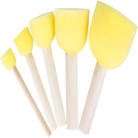 CCOCC 2026 New 15Pcs Round Sponge Tool Drawing Set Stencil Foam Brush Round Foam Paint Brush Sponge Paint Brush Painting Brushes Supplies Wooden Handle Seal Sponge Brushes