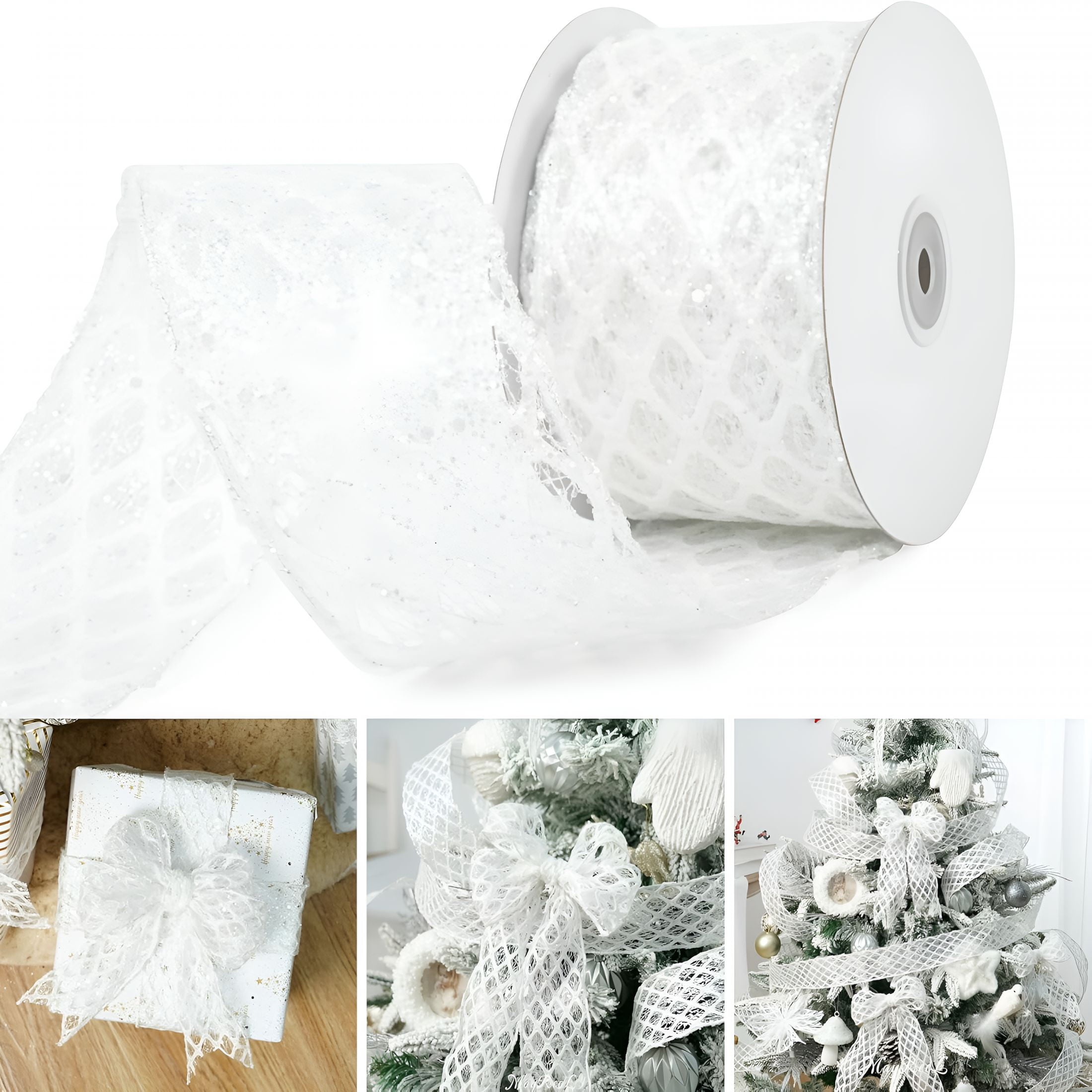 CCOCC 2026 New 1Roll 2.5 Inch Glitter Diamond Mesh Wired Ribbon for ...