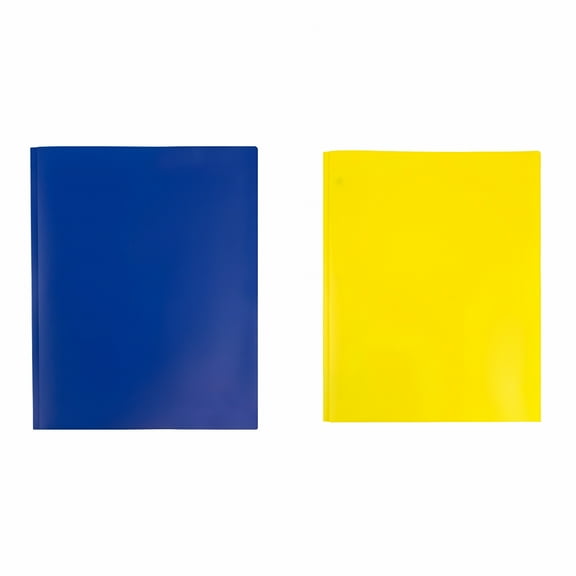 CCOCC 2026 New 2 Pcs Plastic Folders with Pockets and Prongs Red - Two Pocket Folder with Brads - 3 Prong Folders with Pockets for Letter Size Sheets,Blue+Yellow