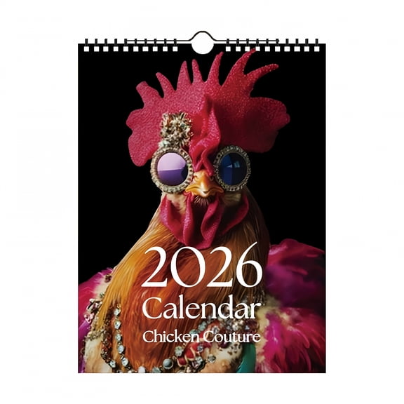 CCOCC 2026 New 2026 Calendar Chicken Couture Wall Calendar 12 Months From January 2026 to December 2026 with Julian Date Whimsical Chicken Themed 2026 Wall Calendar