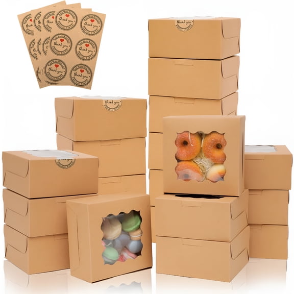 CCOCC 2026 New 24 Pack Cookie Boxes for Gift Giving  6X6X3 Inches Bakery Boxes with Window - Cookie Containers for Treats,Desserts,Strawberries,Cupcakes,Candy,Pastry