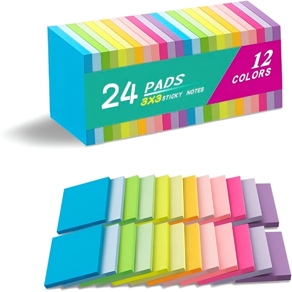 CCOCC 2026 New (24 Pads) Sticky Notes 3X3 Inches,Bright Colors Self-Stick Pads,Easy to Post for Home,Office,Notebook, for Reminders, Organization, Quick Notes, Brainstorming, Planning
