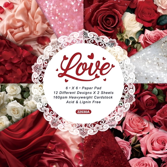 CCOCC 2026 New 24 Sheets 6" X 6" Valentines Single Sided Scrapbook Paper Supplies for Card Making Photo Album Junk Journal Decor Junk Journaling Supplies