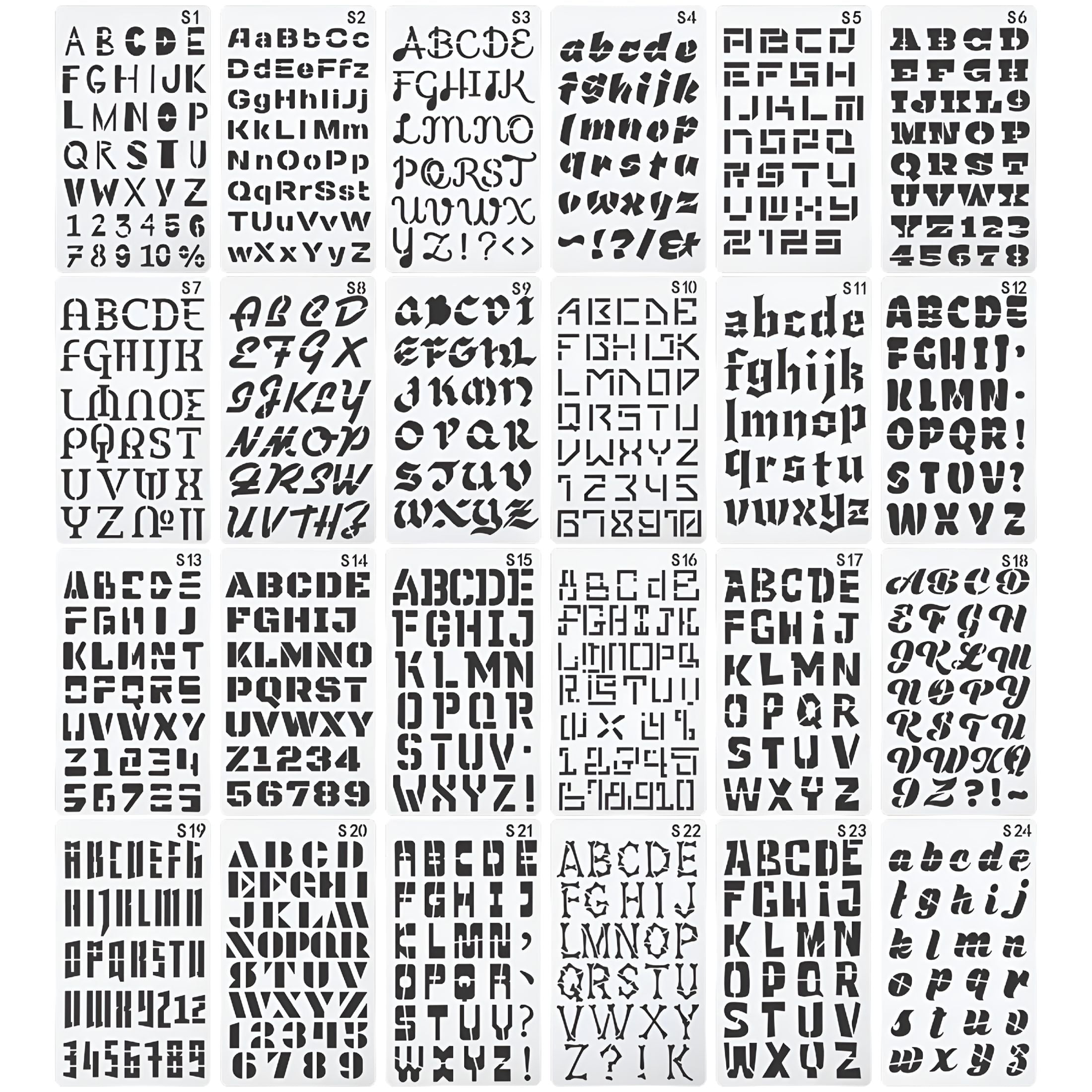 CCOCC 2026 New 24 Sheets Letter Stencils Alphabet Journal Stencils Reusable Plastic Letter Templates for Card,Scrapbook,Wall Art,Diy Crafts