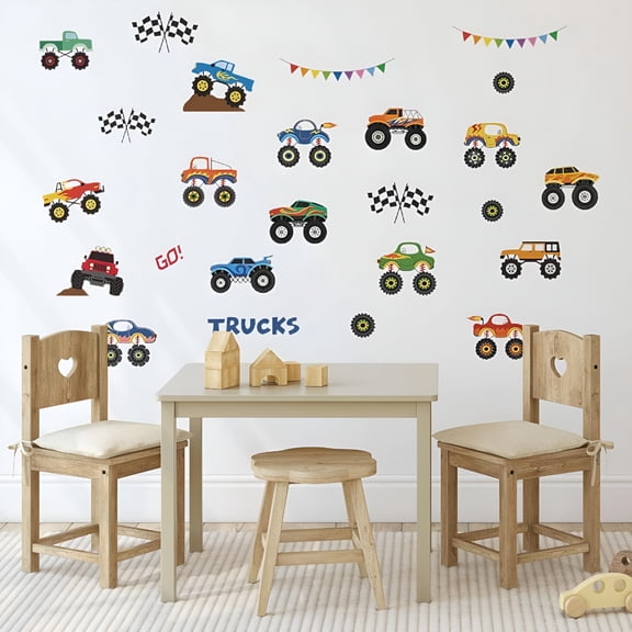 CCOCC 2026 New 25 Pieces Monster Truck Stickers Wall Decals Wall Stickers for Bedroom for Living Room Kids Bedroom Baby Nursery Playroom Wall Decor