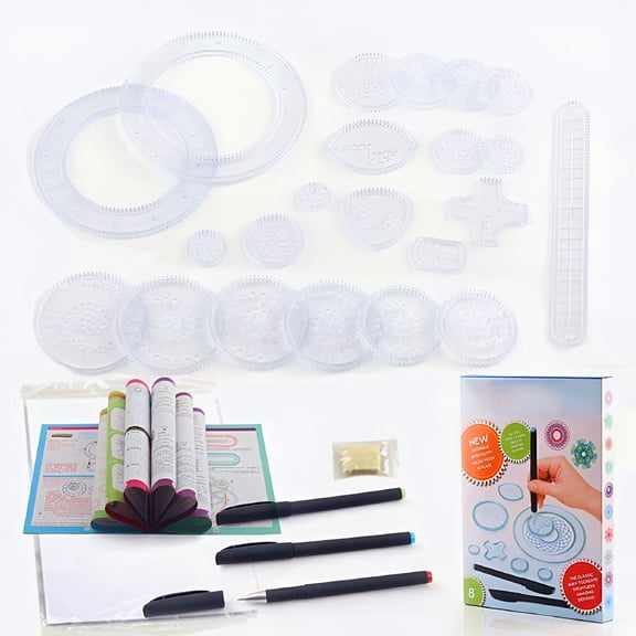 CCOCC 2026 New 27 Pcs Spirograph Deluxe Design Set Creative Drawing Spirograph Original Design Cyclex Shapes Kit for Kids Boys Girls Children Educational Intelligence Development