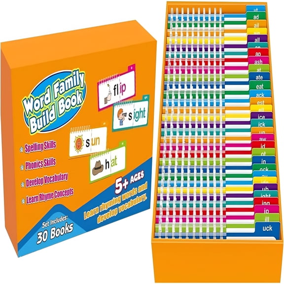 CCOCC 2026 New 30 Read and Rhyme Flip Books,Word Families Flash Cards,Abc Vocabulary Flash Cards,Educational Reading Games(1) for Classroom,Home,Preschool,Kindergarten,Reading Practice