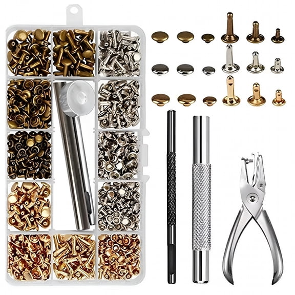 CCOCC 2026 New 300 Sets Leather Rivets Double Cap Rivet Tubular Metal Studs with Punch Pliers Fixing Set Tools for Diy Leather Craft