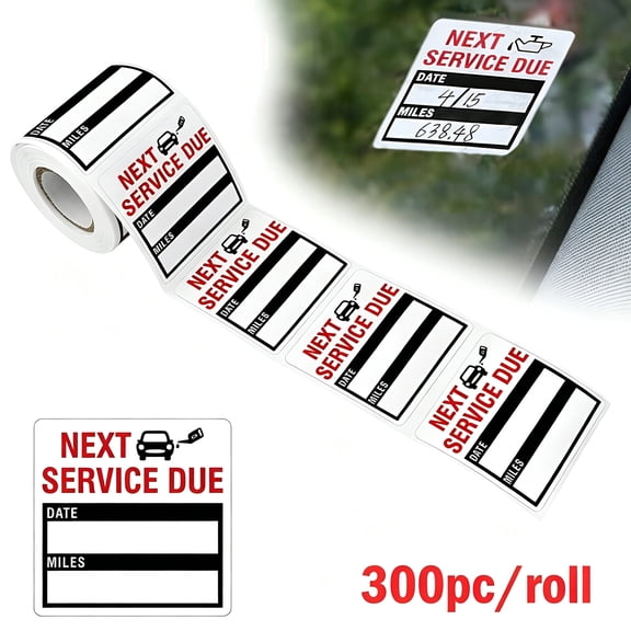 CCOCC 2026 New 300Pc/Roll Labels Oil Change Service Reminder Stickers Clear Lite Sticker Pack for Cars,Trucks,Vehicles,Auto Maintenance,Service Reminders,Garage,Mechanic Shops,Diy Car Care