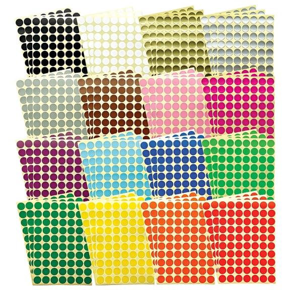 CCOCC 2026 New 3360Pcs Color Coding Circle Dot Sticker Labels 3/4"(19 Mm),16 Assorted Colors,Removable Waterproof Adhesive Colored Planner Stickers for Library Boxes Tracker Journal Yard Sale Art