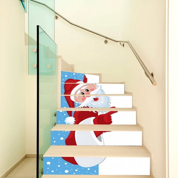 CCOCC 2026 New 3D Christmas Stair Stickers Decals Staircase Decals Removable Tile Stair Risers Decals Xmas Home Decor