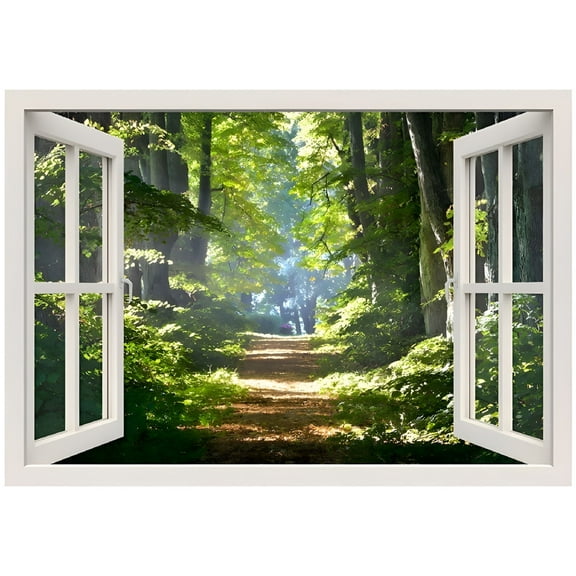 CCOCC 2026 New 3D Forest Window Wall Stickers -Fake Window Removable Scenery View Landscape Decals for Home Decoration