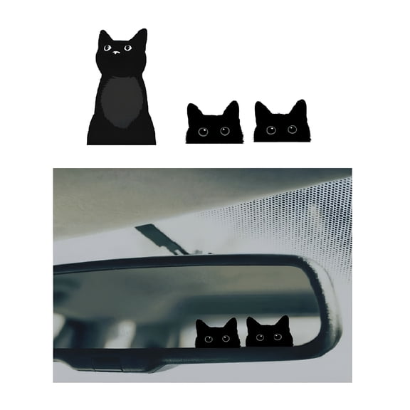 CCOCC 2026 New 3Pcs Cute Kitty Cat Mirror Decals for Car,Rearview Mirror Back Mirror Peeking Vinyl Sticker,Car Accessories,Car Decals for Women Girls,Small Sticker for Laptop Hard Case Waterbottle