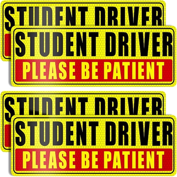 CCOCC 2026 New 4 Pcs Student Driver Magnet Signs-Removable Reusable Movable New Driver,Teen Learner Car Magnets for Teens&Parents,Be Patient Safety Warning Reflective Decals