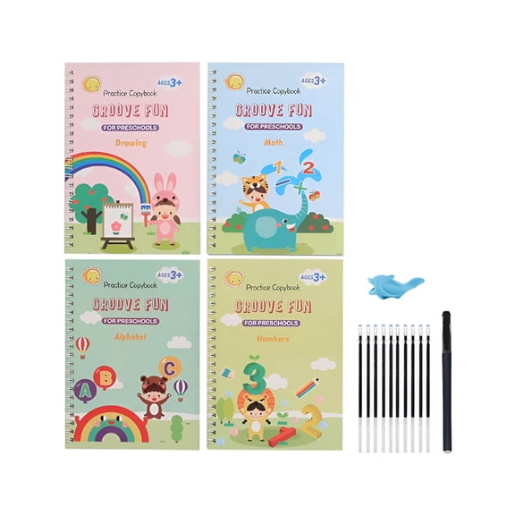 CCOCC 2026 New 4Pack Workbook Fast-Track Young Minds Grooved Writing Books Magic Practice Copybook Reusable Handwriting Practice Copybook for Training Pen Control Ability