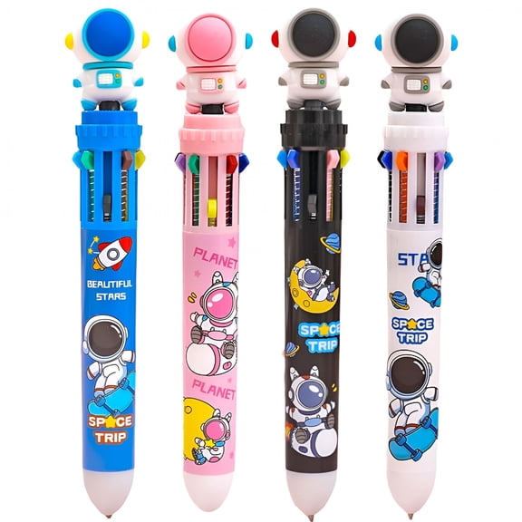 CCOCC 2026 New 4Pcs 10-In-1 Colored, Cartoon Astronaut Ballpoint Pens Space Multi Color Pens in One for Office Supplies Party Gifts