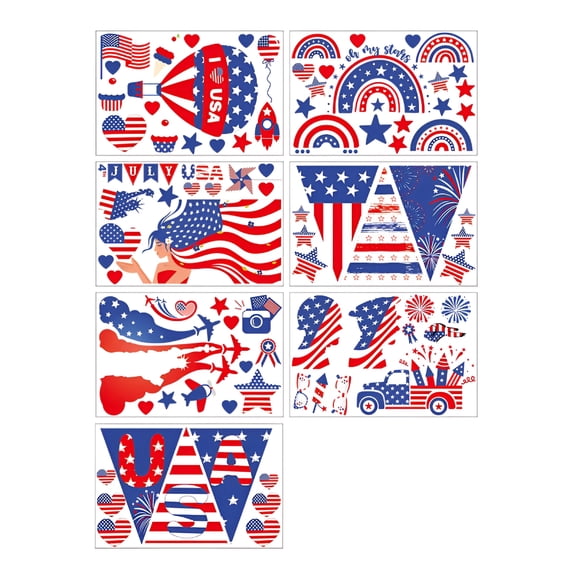 CCOCC 2026 New 4Th of July Decorations Patriotic Window Clings-7 Sheets American Flag Star Window Decal for Glass Windows Stickers for Usa Fourth of July Independence Day Memorial Day Decor
