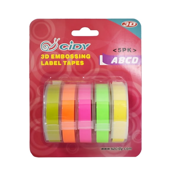 CCOCC 2026 New 5 Rolls Compatible Embossing Label Maker Refills 3/8 Inch 3D Embossing Black Tape for Organization, Labeling, Office, Home Use, File Management, Stationery.