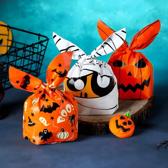 CCOCC 2026 New 50 Pcs/Set Halloween Trick Or Treat Bags Halloween Candy Bags Self Adhesive Candy Bags Clear Snacks Halloween Party Favors Candy Cookie Snacks Bags