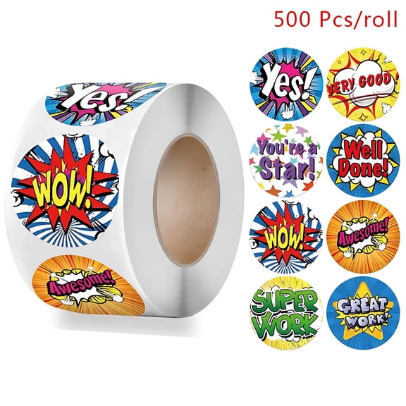 CCOCC 2026 New 500 Pcs Reward Stickers Motivational Stickers Roll Kids Students Teachers Labels for Classrooms,Homework,Reward Charts,School Projects,Learning Activities