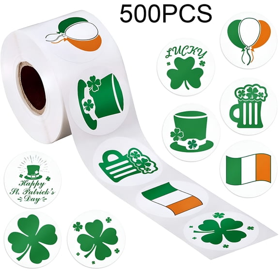 CCOCC 2026 New 500 Pcs St. Patrick'S Day Stickers Roll,1 Inch Self-Adhesive Shamrock Labels for Party,St. Patrick'S Day,Celebration,Gift Wrapping,Decorations,Crafts,Favors