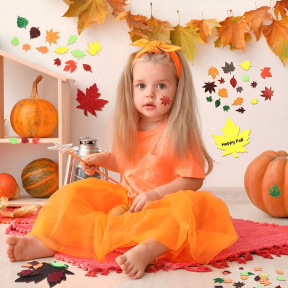 CCOCC 2026 New 500Pcs Foam Stickers Maple Leaf Self-Adhesive Glitter Fall Stickers Kids Diy Crafts Party Supplies for Thanksgiving Harvest Decoration for Home,School,Party,Crafts 500Pcs