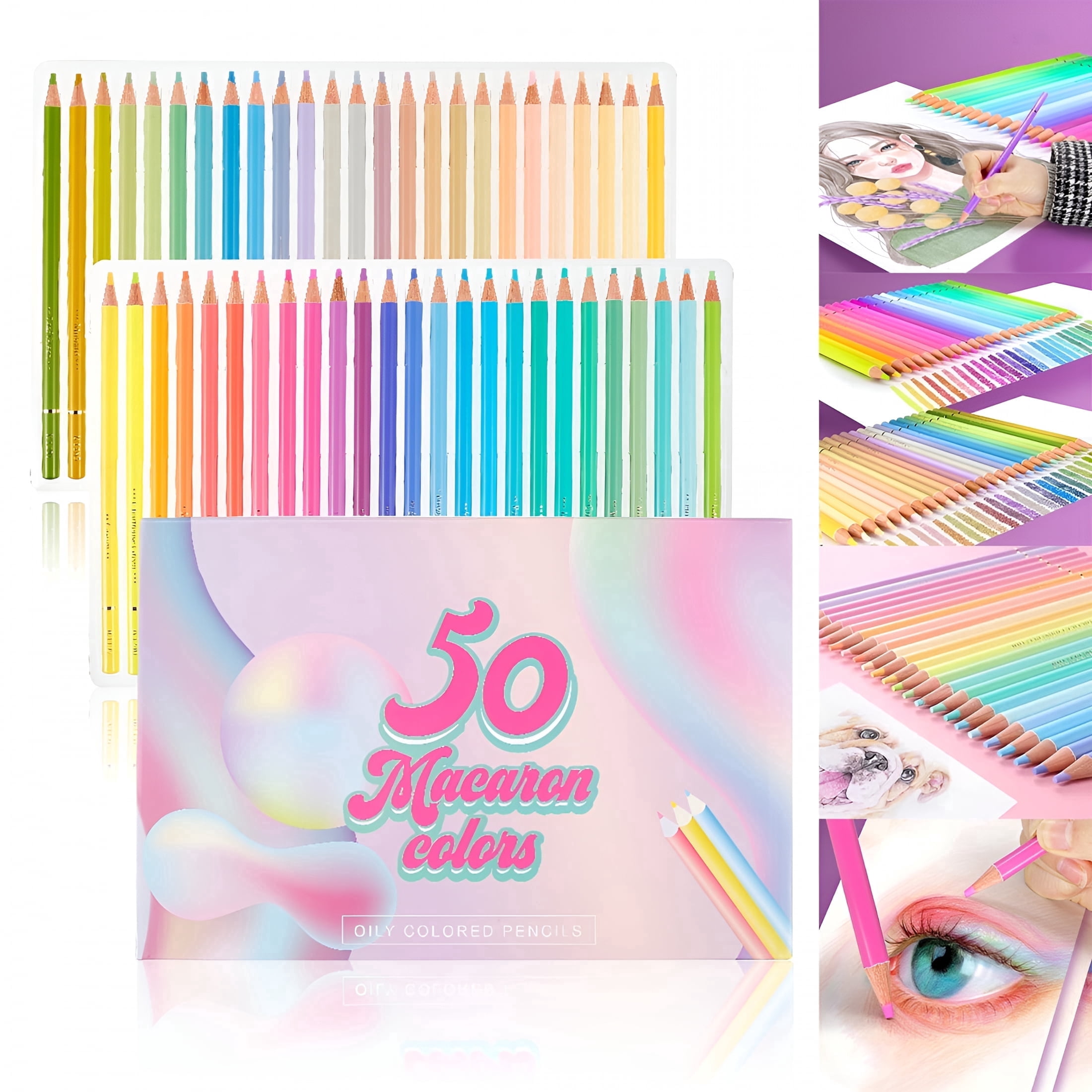 CCOCC 2026 New 50Pcs Count Oil Colored Pencils Set for Adults Macaron Colored Pencils Artists Drawing Colored Pencils Set Soften Wooden Oil Pastel Colored Pencils for Student