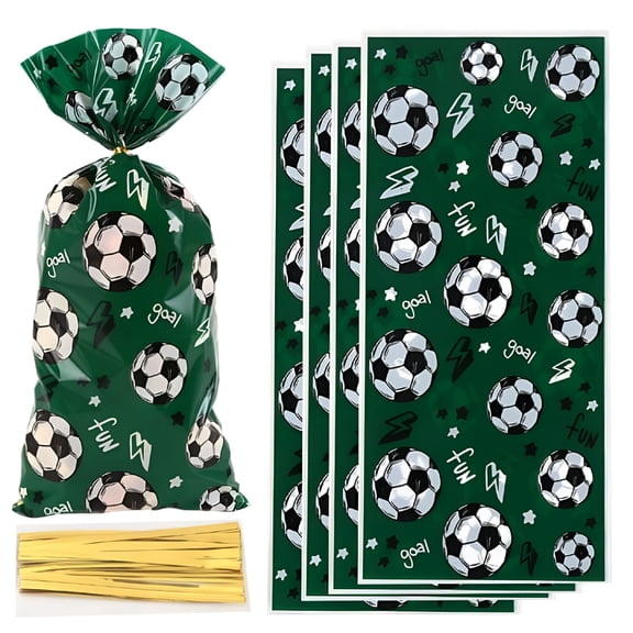 CCOCC 2026 New 50Pcs Soccer Candy Treat Bags Football Cellophane Gift Snack Bag Themed Party Favor Supplies for Birthday,Soccer Party,Classroom,Picnic,Sports Events,Celebrations