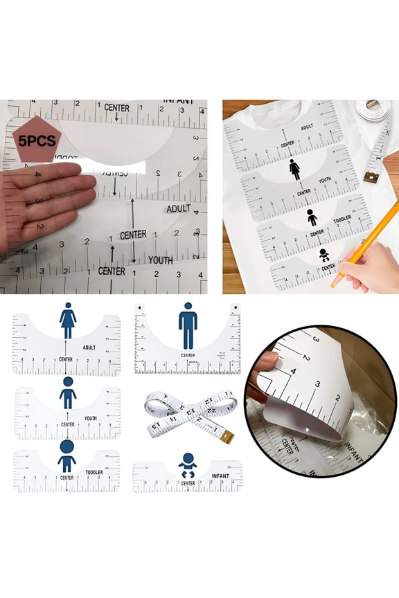 2026 New 6 Packs T-Shirt Ruler Guide for Heat Press, T-Shirt Alignment Ruler Guide Tool for Heat Transfer Vinyl Htv Sewing Accessories and Supplies