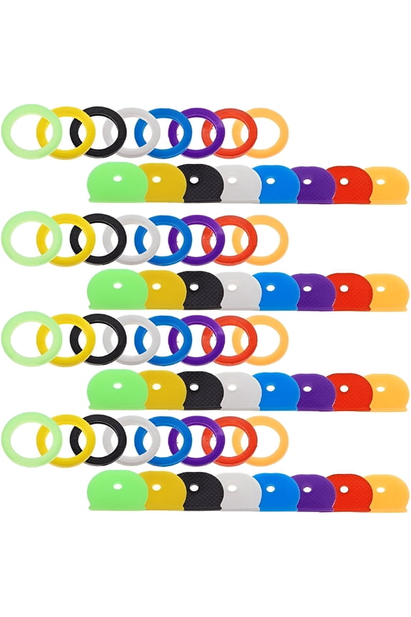 2026 New 64 Pack Key Cap Tags Set in 8 Assorted Colors,Plastic Key Identifier Coding Covers for Standard Flat House Keys,2 Styles