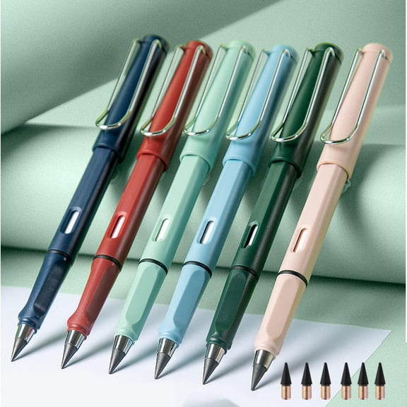 CCOCC 2026 New 6Pcs Everlasting Pencil,Inkless Pencils Eternal with 6Pcs Replacement Nibs,Infinity Pencil Magic Pencils,Portable Reusable Erasable Writing Pencil,For Writing Art Sketch Painting Tool