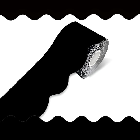 CCOCC 2026 New 70Ft Black Bulletin Board Border- Pure Black Scalloped Rolled Border Trim Board Border, Wavy Line Decorative Roll for Classroom, School, Office, Home