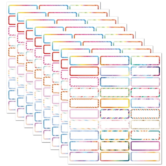 CCOCC 2026 New 8 Sheet Large Waterproof Removable Mark Label with Colorful Border,240 Pcs Self Adhesive Labels for Perfume Bottle Jars,0.8 * 2.4 Inch Colorful Name Tags for School Home. Multicolor