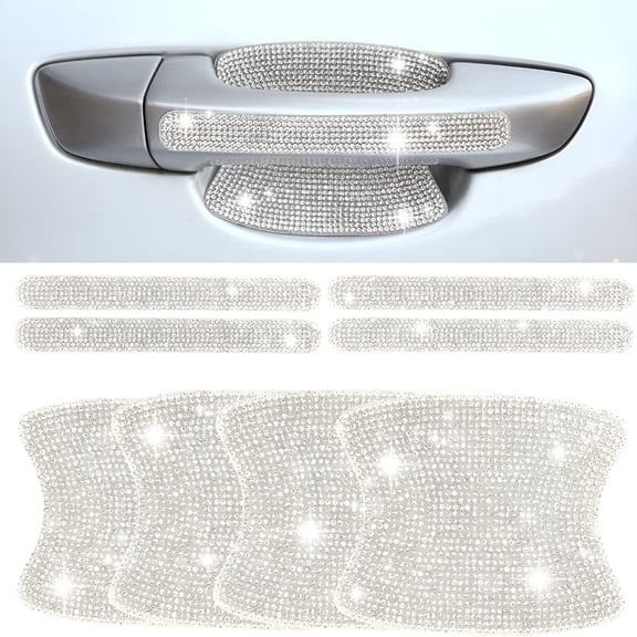 CCOCC 2026 New 8Pcs Bling Car Door Handle Protector Stickers Universal Crystal Rhinestone Glitter Car Door Handles Scratch Protectors Decals for Vehicles Decoration Women Car Accessories(Silver)