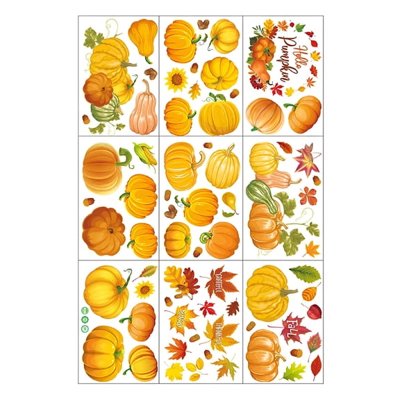 CCOCC 2026 New 9 Sheet Thanksgiving Pumpkin Window Clings Double-Sided Window Decals for Fall Autumn Thanksgiving Harvest Home School Party Supplies for Window,Glass Door,Classroom,Home,Party Room
