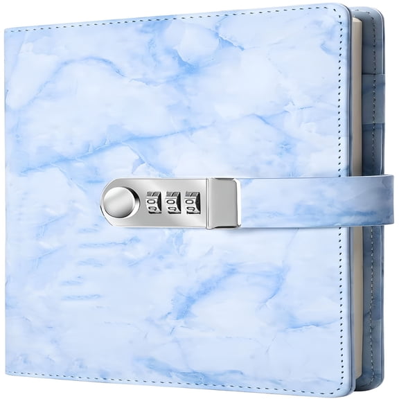CCOCC 2026 New A5 Creative Password Lock Journal,Pu Leather Combination Lock Diary Digital Password Notebook Locking Journal Diary for Personal, Work, School, Notes, Secrets (Blue)