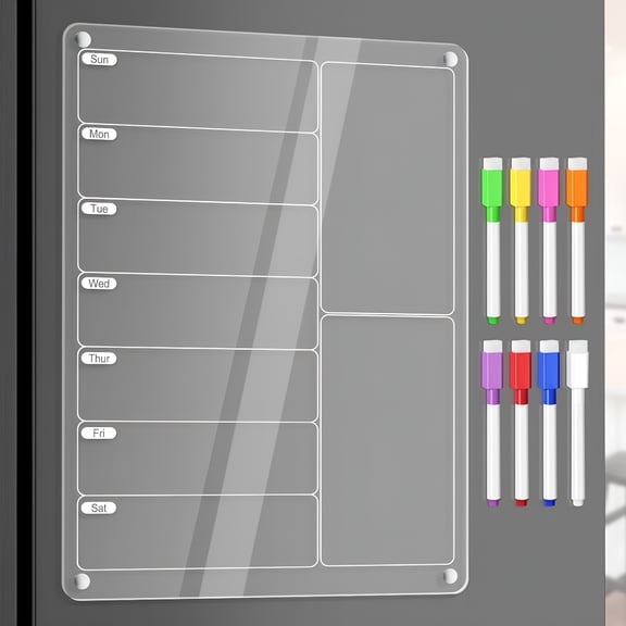 CCOCC 2026 New Acrylic Meal Planner Magnetic Menu Board for Kitchen Fridge/Markers,Clear Weekly Calendar Planning Board Noteboard Refrigerator Dry Erase Board to Do/Grocery/Shopping List/Chore Chart