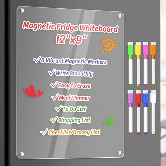 CCOCC 2026 New Acrylic Meal Planner Magnetic Menu Board for Kitchen Fridge W/Markers,Clear Weekly Calendar Planning Board Noteboard Refrigerator Dry Erase Board to Do/Grocery/Shopping List