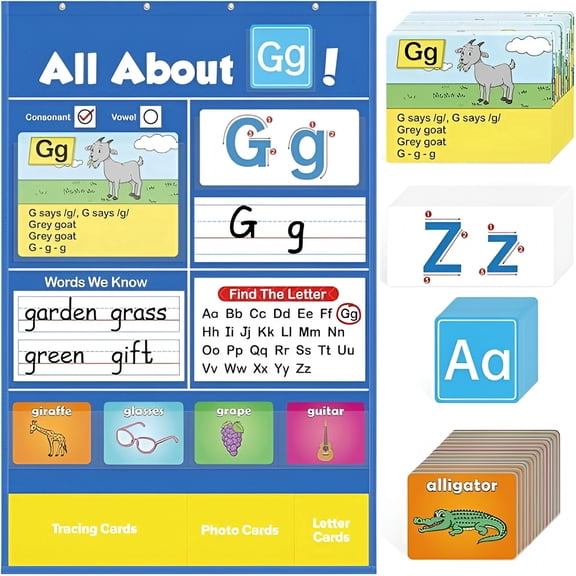 CCOCC 2026 New Alphabet Learning Pocket Chart,Alphabet Chart for Wall,Hanging Early Educational Letters Pocket Chart,Interactive Letter Handwriting Practice Tool for Preschool Homeschool Classroom