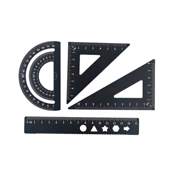 CCOCC 2026 New Aluminum Alloy 4-Piece Geometry Set with Hollow Stencils Drafting Tools for Precise Engineering Drawings Campus Projects and Gift Packaging Protractor and Compass Set