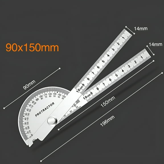 CCOCC 2026 New Angle Protractor Angle Finder Ruler Stainless Steel Protractor for School, Office, Engineering, Drafting 0-180 Degrees 90X150