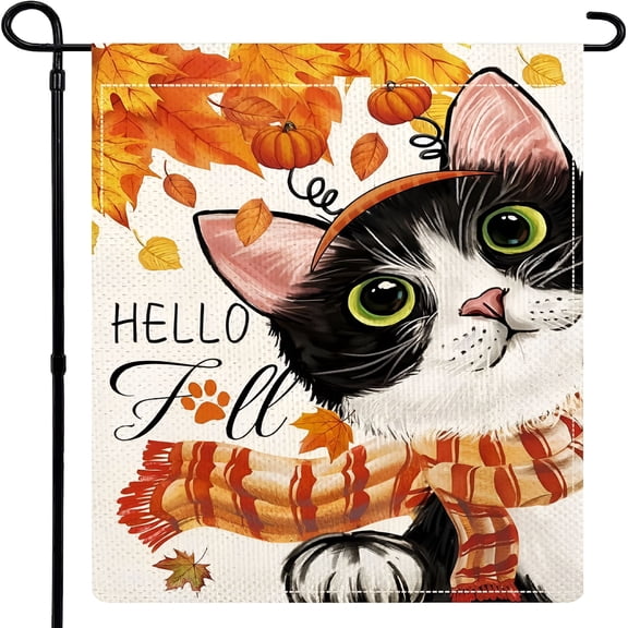 CCOCC 2026 New Black Cat Garden Flags for Outside,Trick Or Treat Holiday Garden Flags 12X18 Double Sided,Cute Kitten Fall Holiday Yard Flag Winter Lawn Flags,Burlap Farmhouse Outdoor Decor