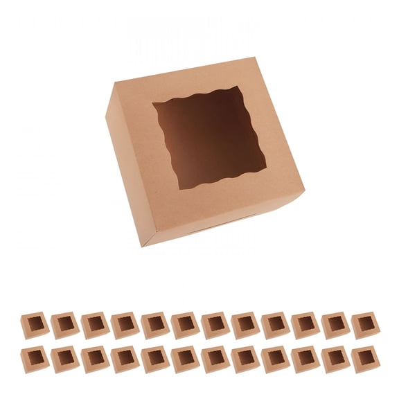 CCOCC 2026 New Cake Boxes with Window, 25 Count Kraft Bakery Boxes, Bakery Boxes with Window Cake Box, Treat Boxes, 6X6X4 Inches for Baking, Gifting, Party Treats, Cupcakes, Cookies, Homemade Goodies
