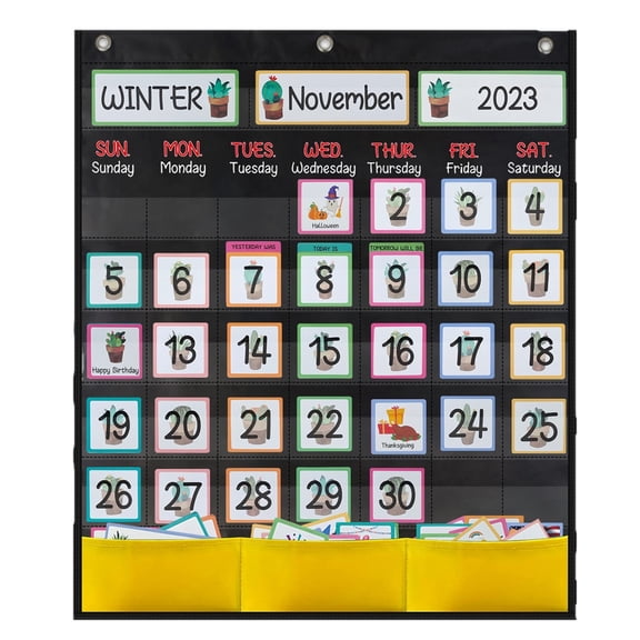 CCOCC 2026 New Calendar Pocket Chart Classroom Calendar Today Tag Card Festival Weekly Calendar 20.08Inchx23.62Inch Education Wall Calendar